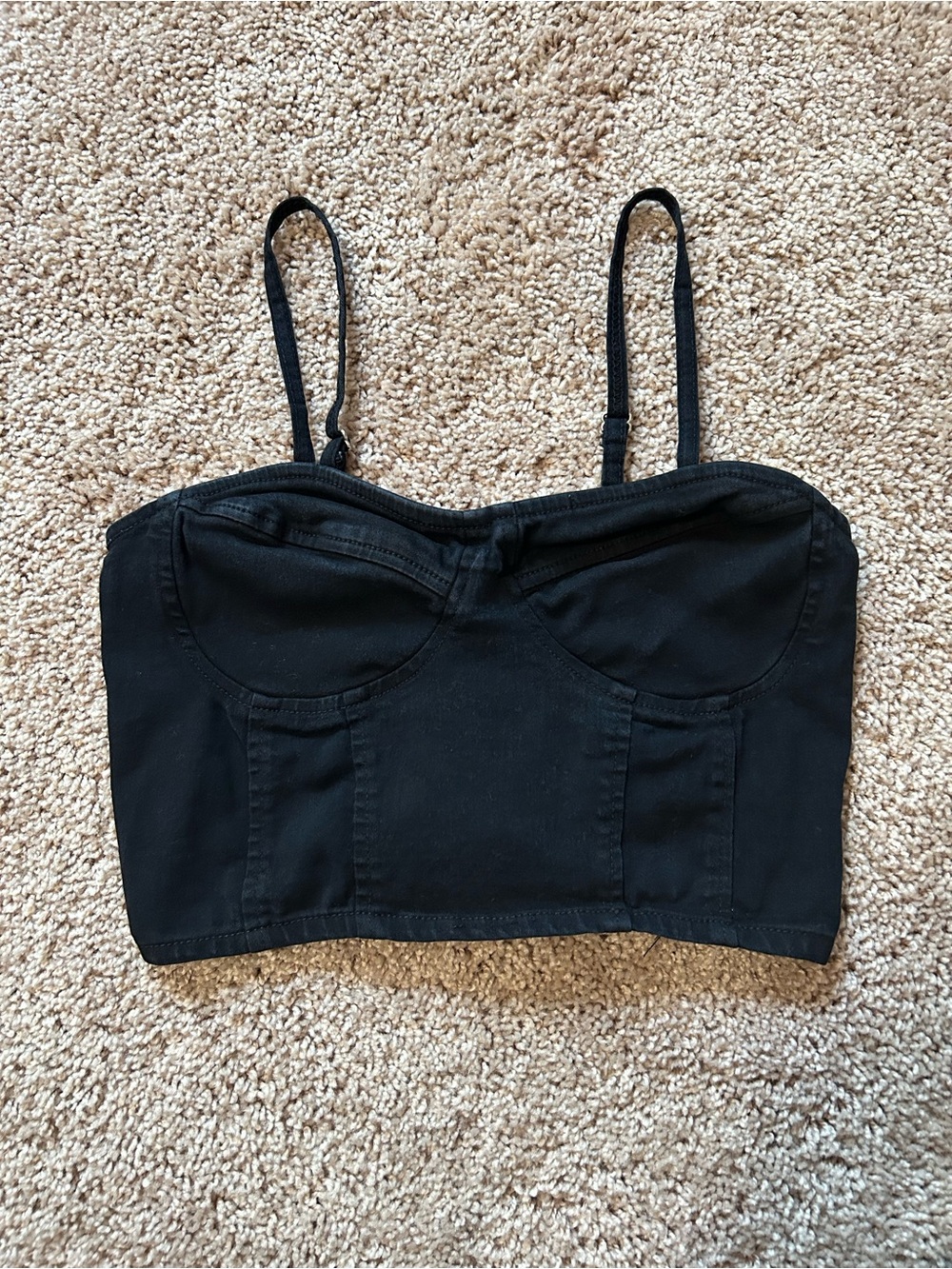 Structured Black Bustier Crop Top with Adjustable Straps